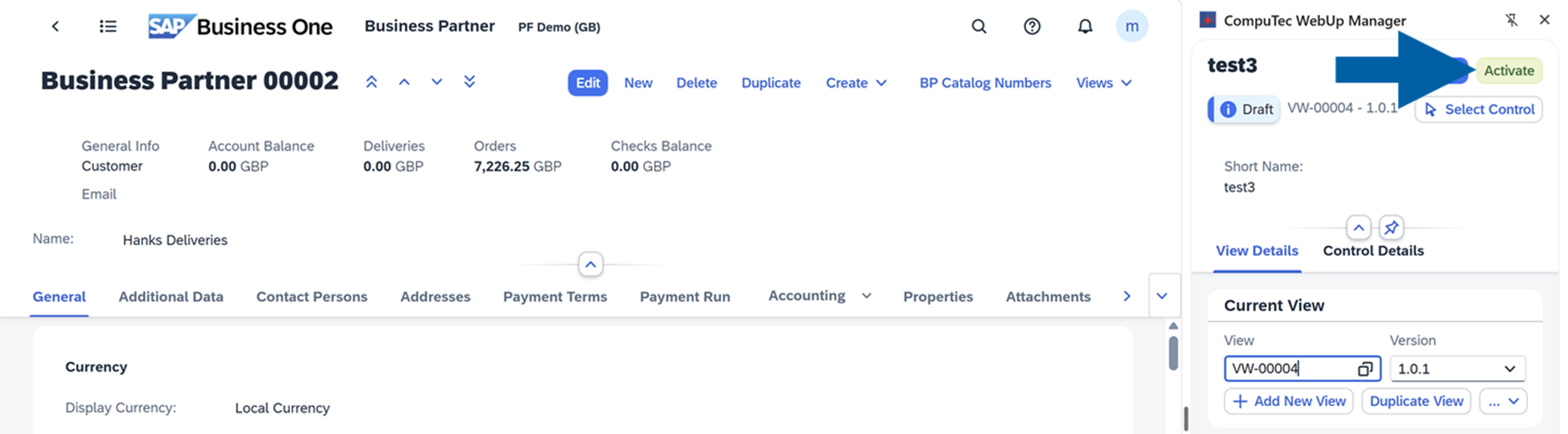 screen showing how to activate a view version