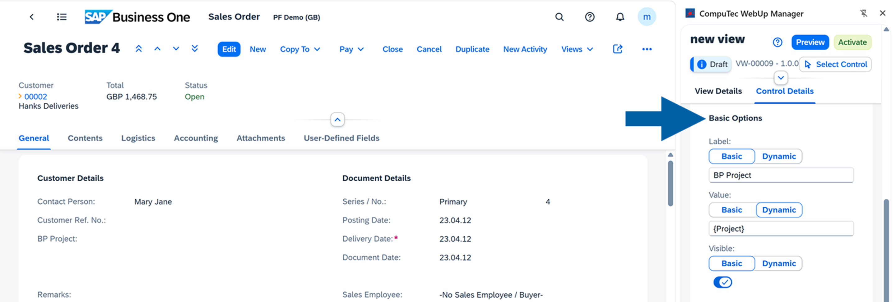 screen showing basic control options