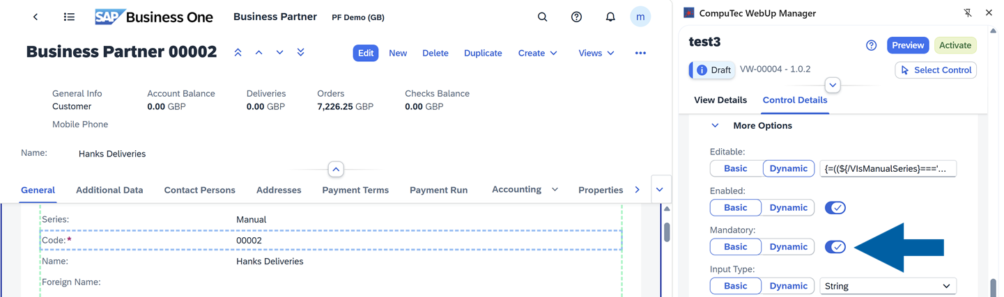 screen showing how to make a field mandatory