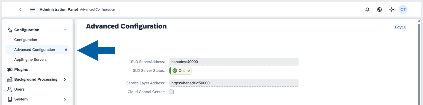 screen showing where to find advanced configuration when setting up CORS process