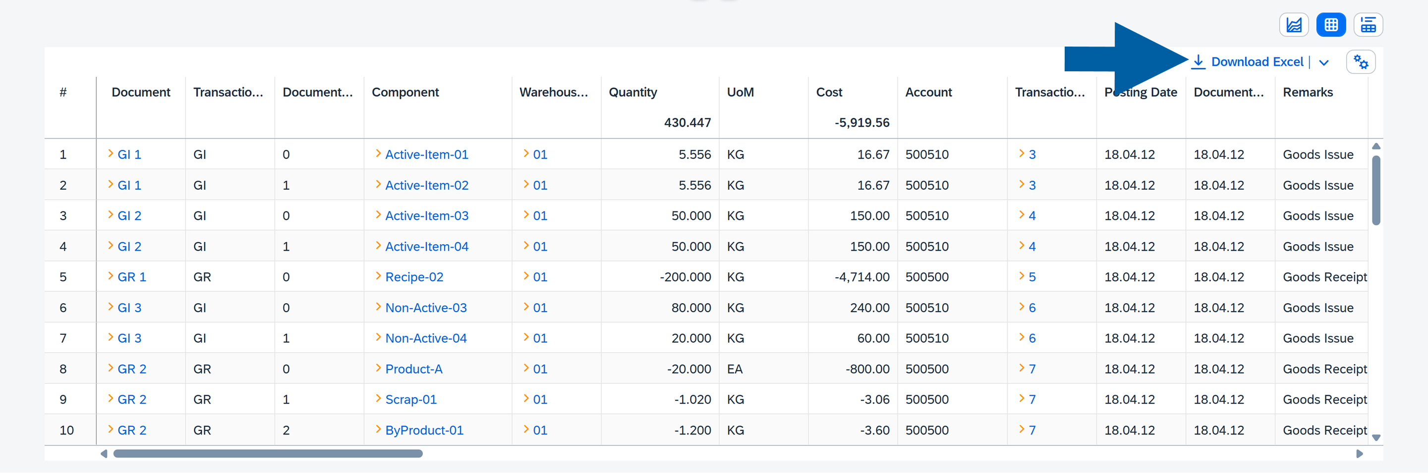 screen showng how to download the table report