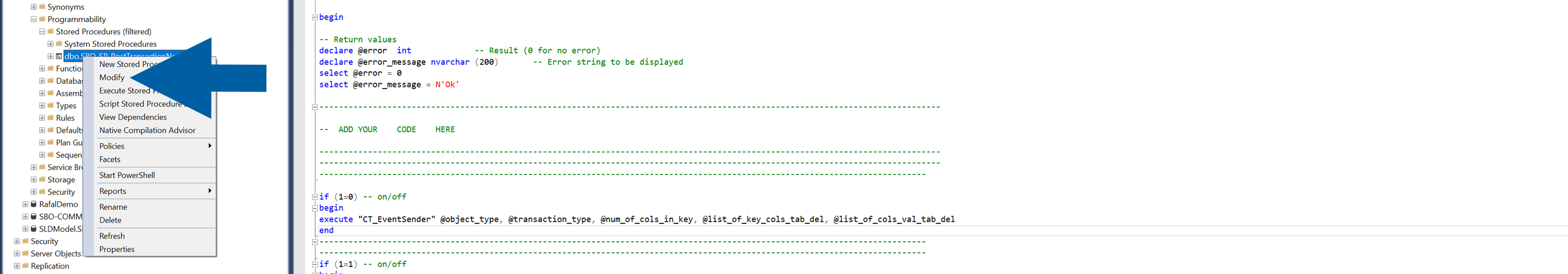 a screen showing ahow to modify the procedure