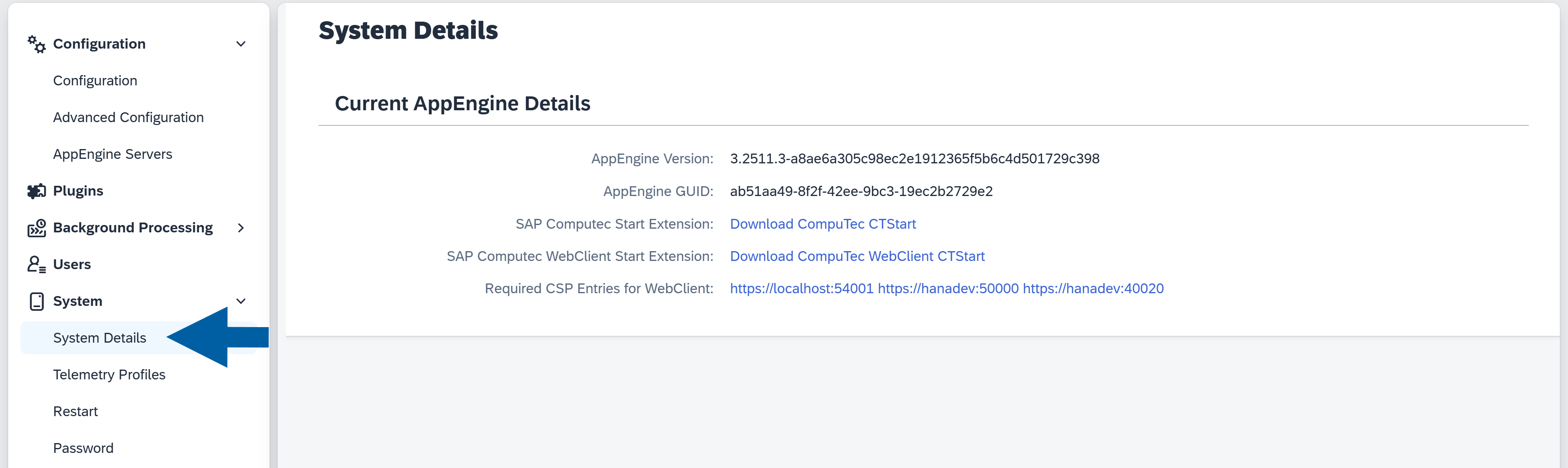 System Details help screen in CSP configuration process