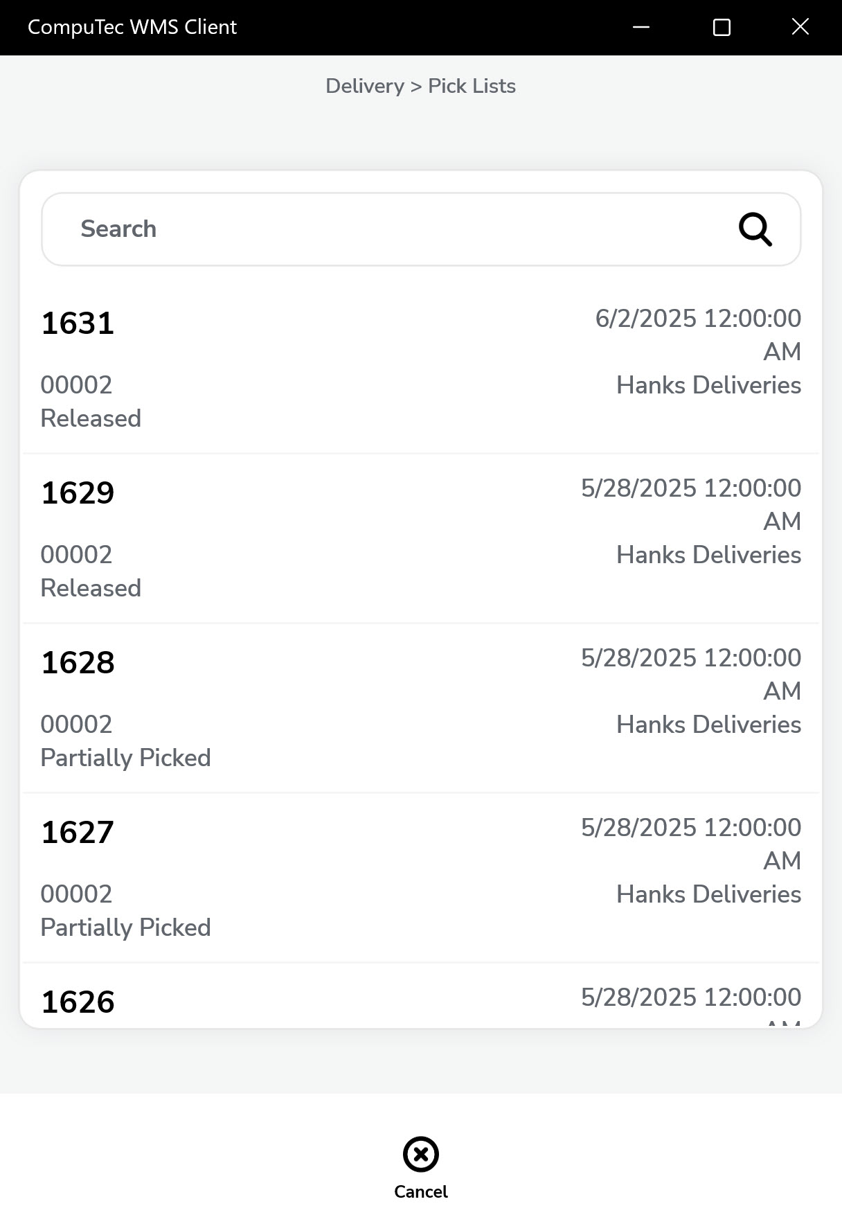 Delivery - Pick Lists