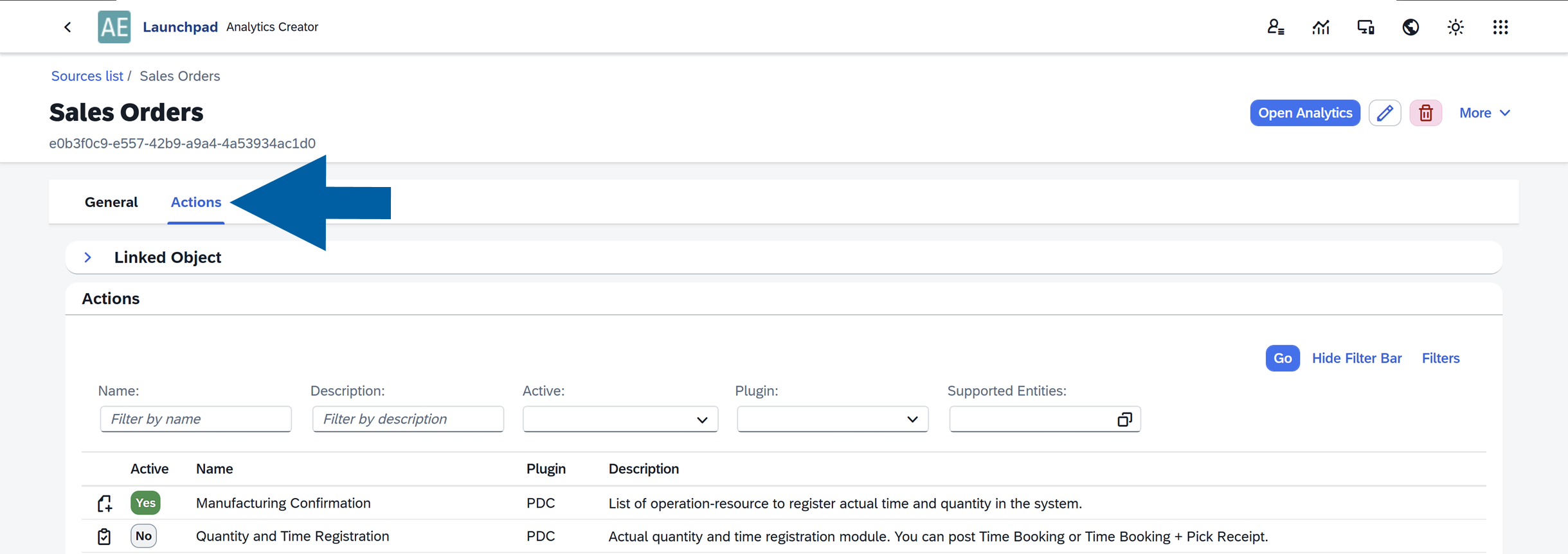 screen showing general tab