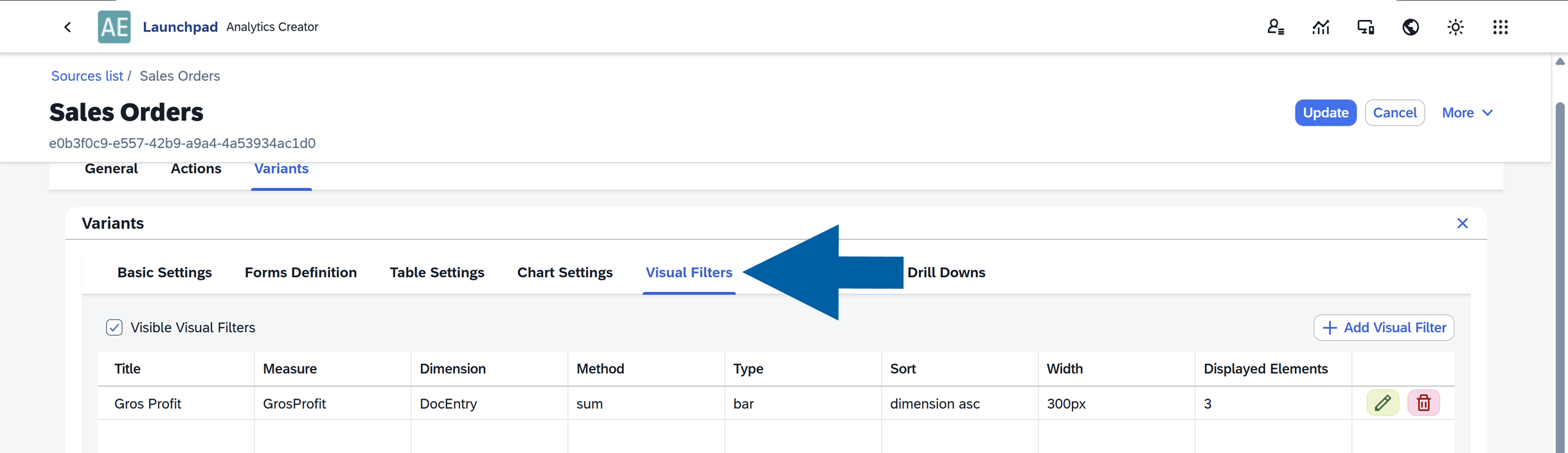 screen showing a form definitrion example