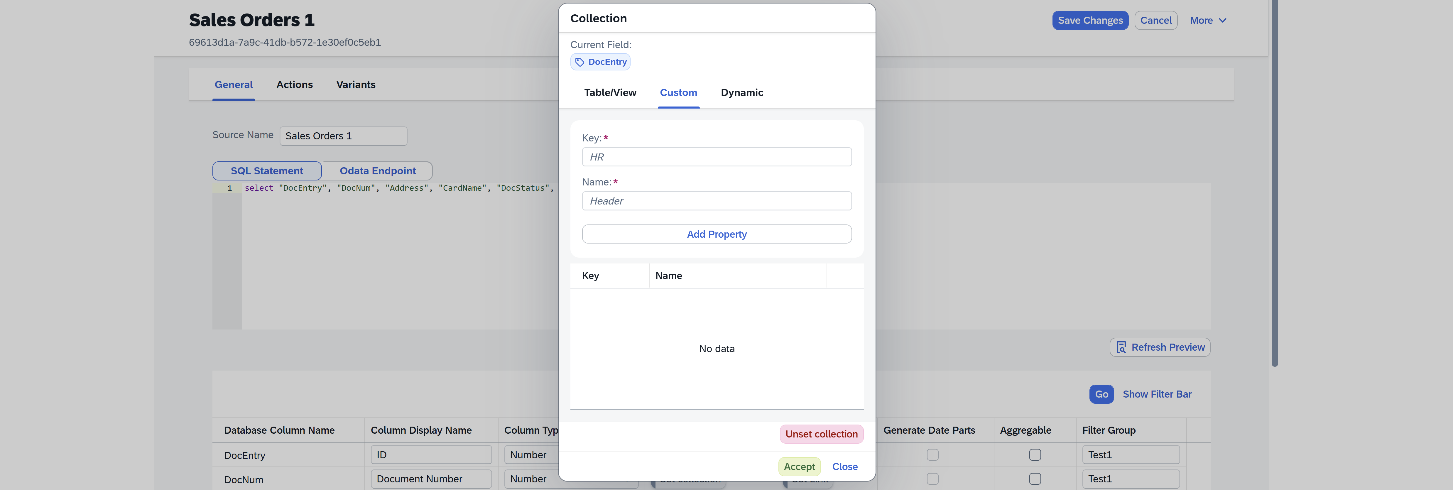 screen showing general tab