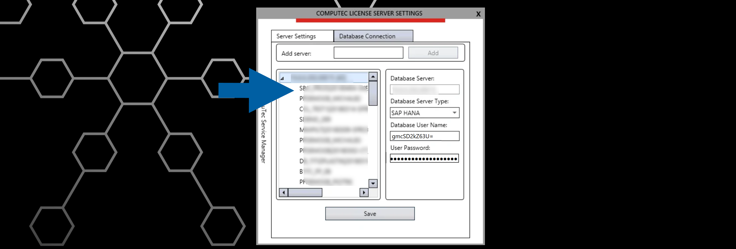 Expanded database server node showing complete list of available SAP Business One company databases with their names and connection status