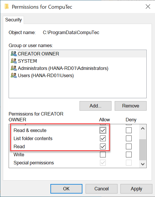 Edit security properties set