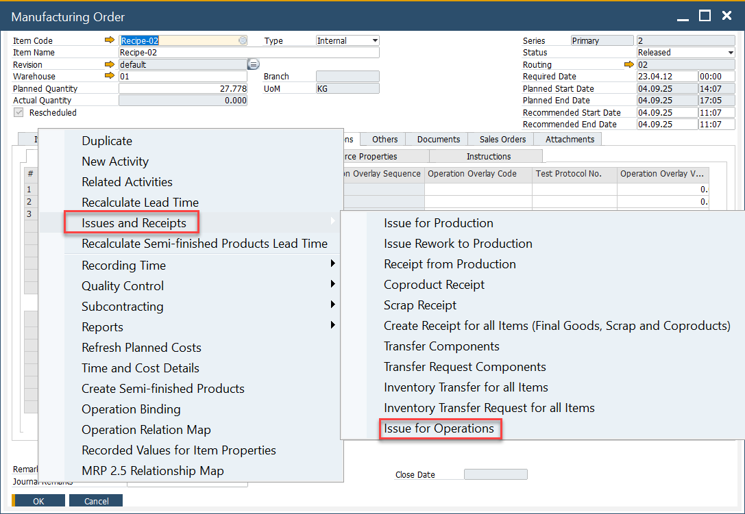Issue for Operations