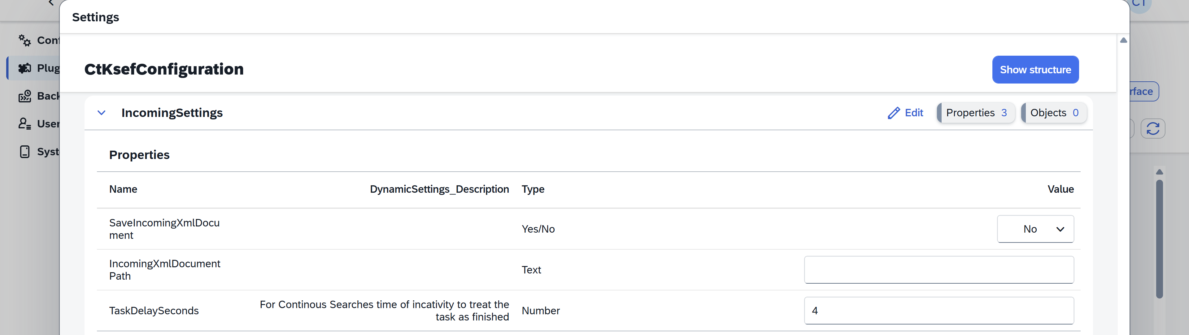 CompuTec KSeF Core configuration window with the IncomingSettings tab open, showing options for retrieving and saving incoming KSeF XML documents