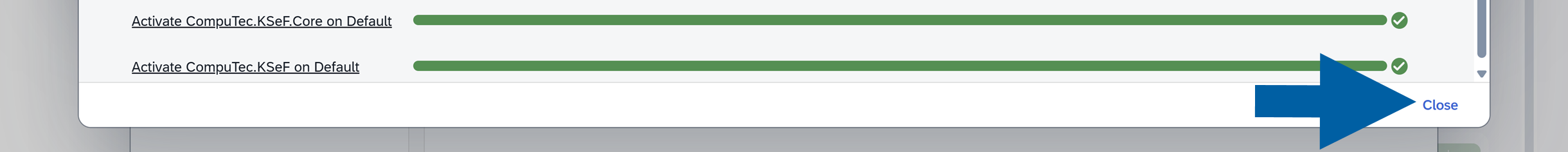 Plugin installation progress dialog with a Close button