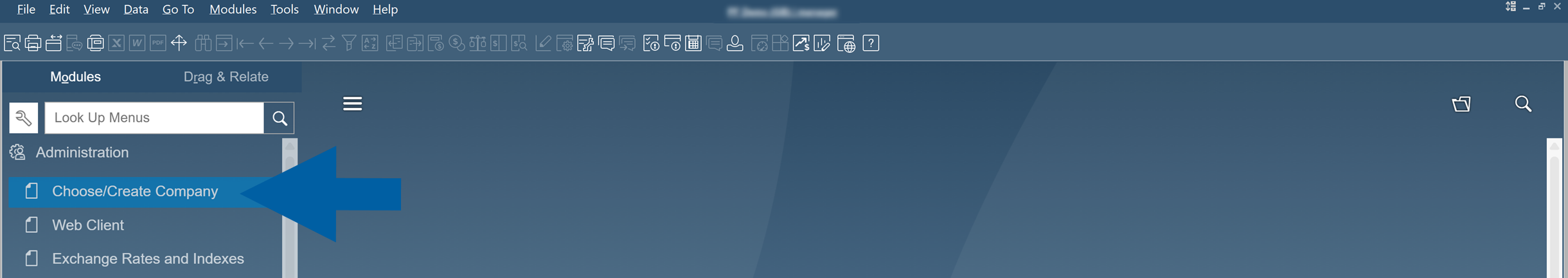 SAP Business One Choose or Create Company window showing the server selection
