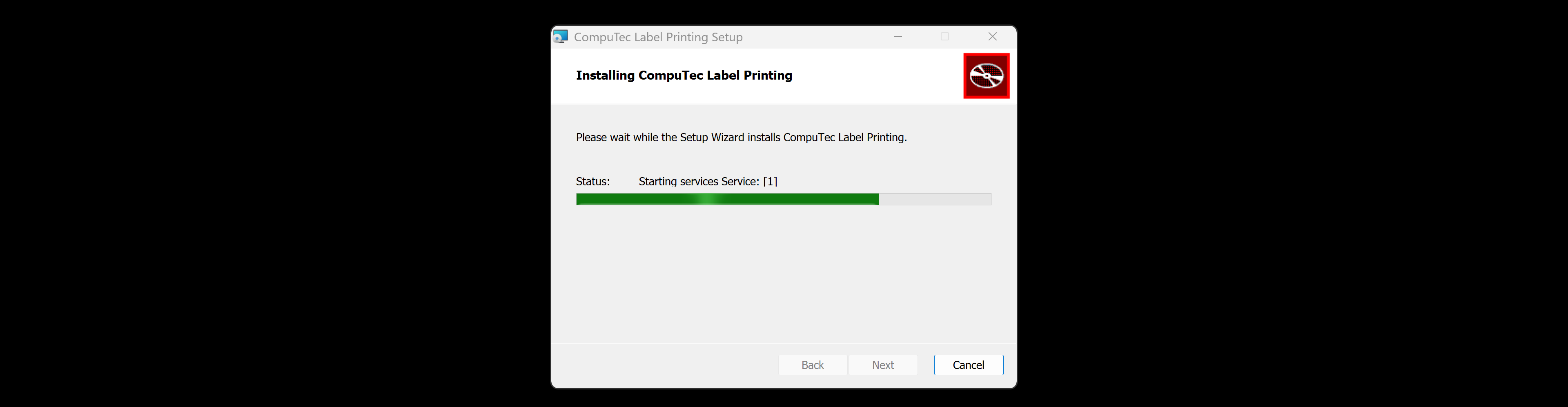 Setup Wizard screen for continuing the CompuTec Labels Printing Manager installation