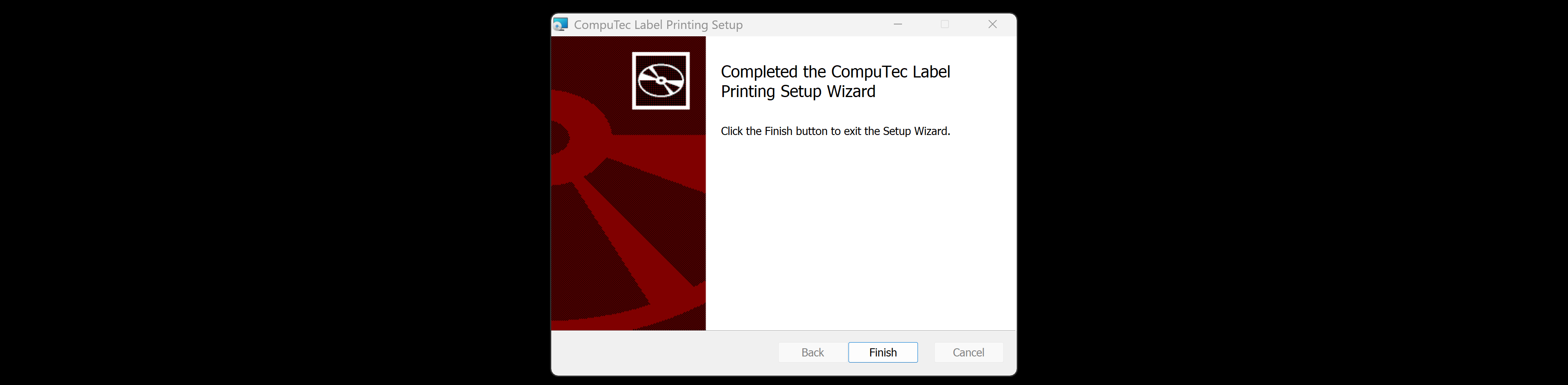 Setup Wizard screen confirming completion of the CompuTec Labels Printing Manager installation