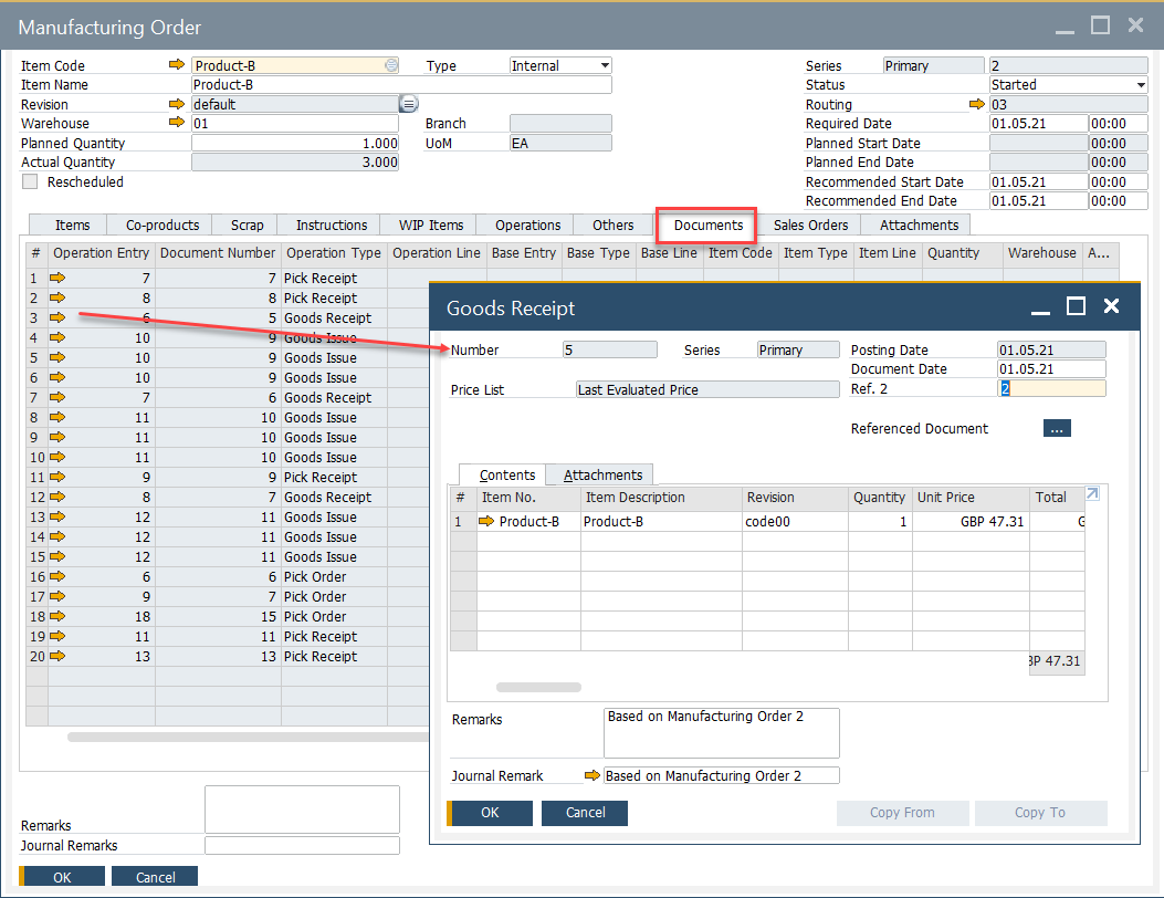Pick Receipt for a Batch Managed Items