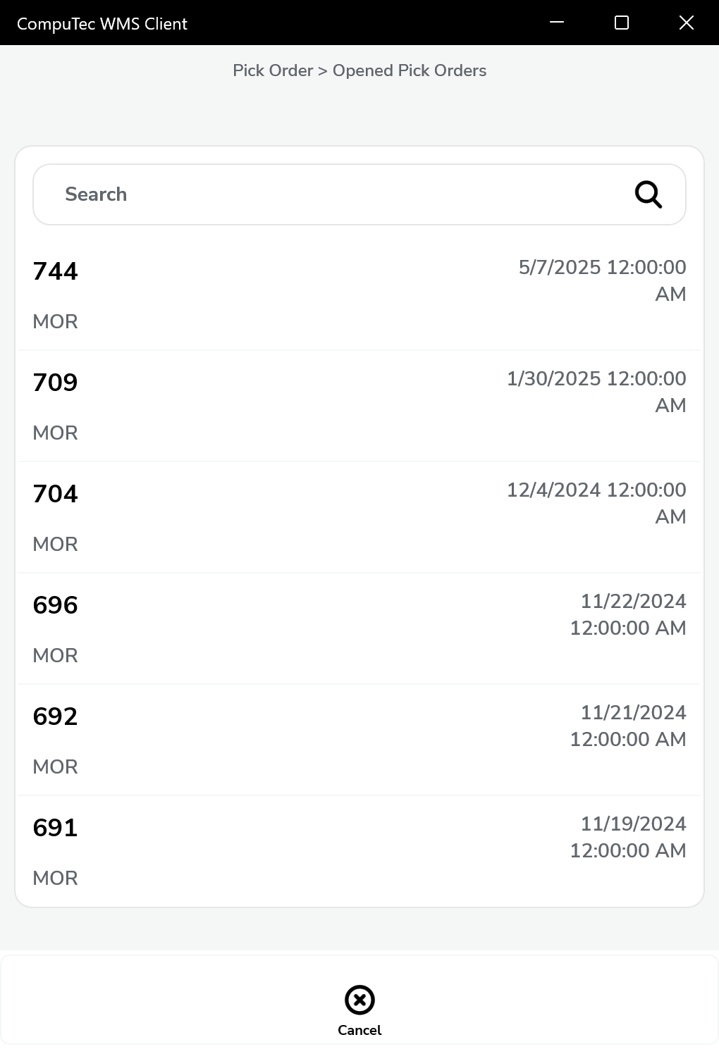 Opened Picked Orders