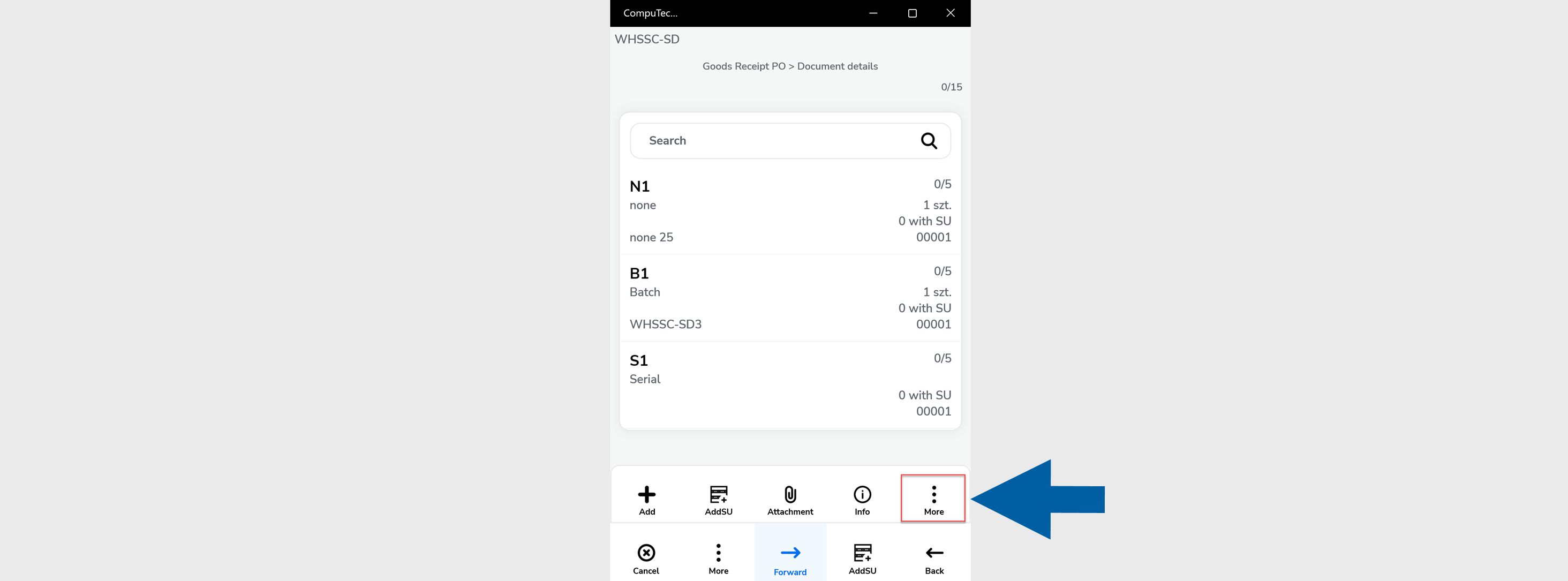 Sort order definitions - tap more in document details of goods receipt PO to see the sorting options