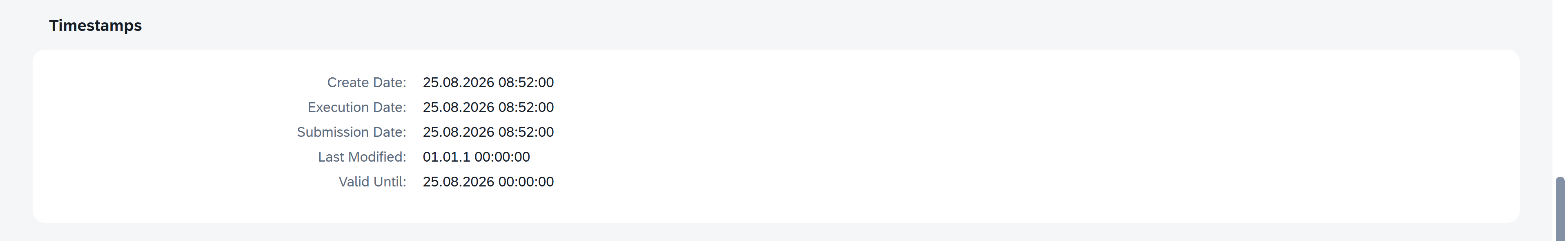 Session details Timestamps section showing dates for session processing events