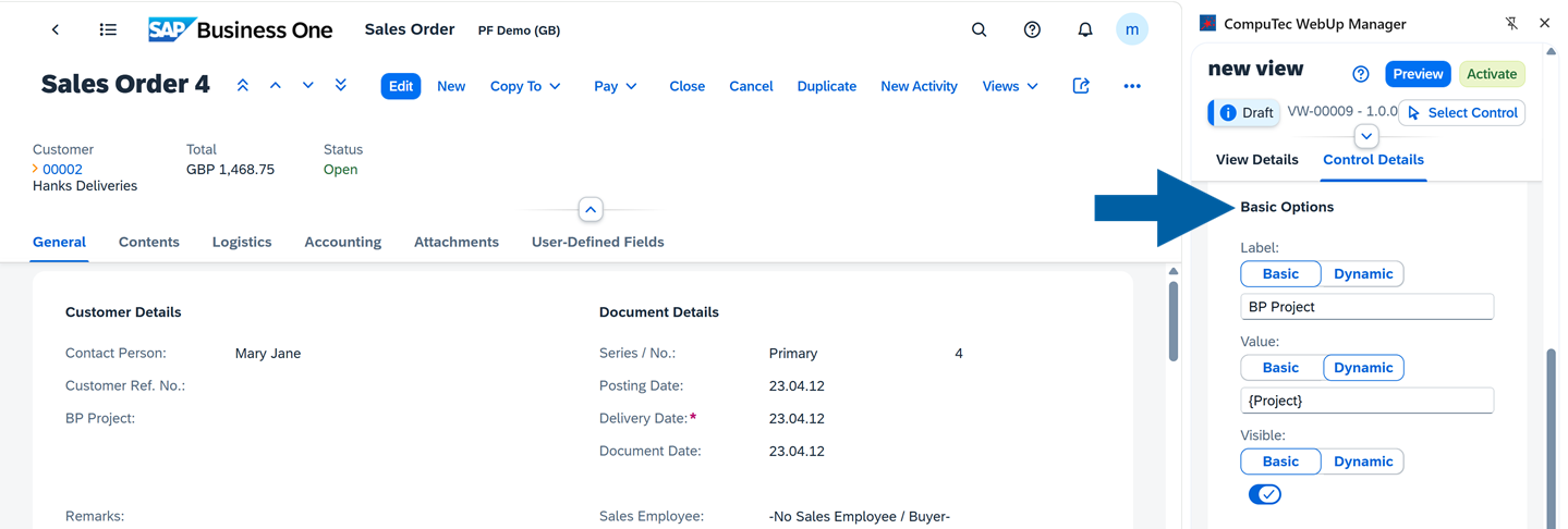 screen showing basic control options