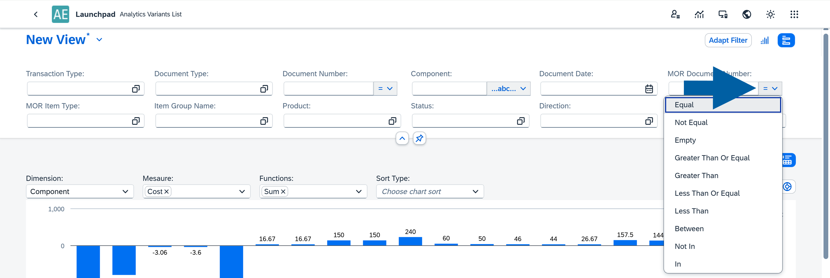 screen showng the Number Filter