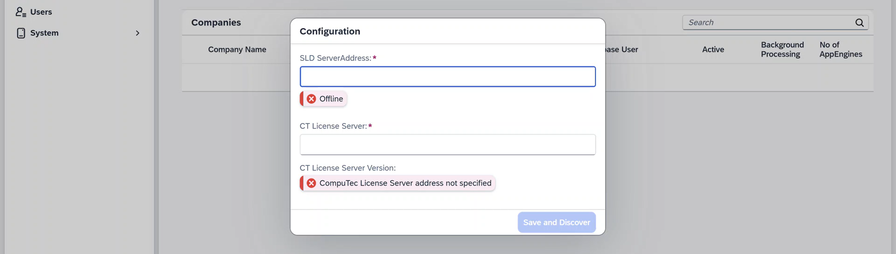 enter sld and computec server details