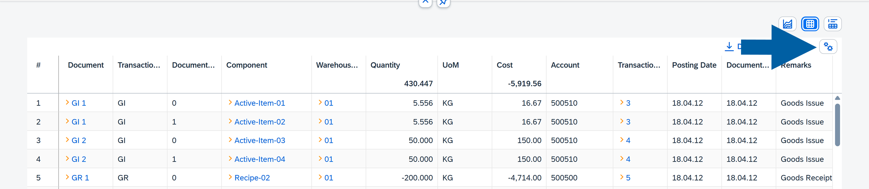 screen showng the Table Options
