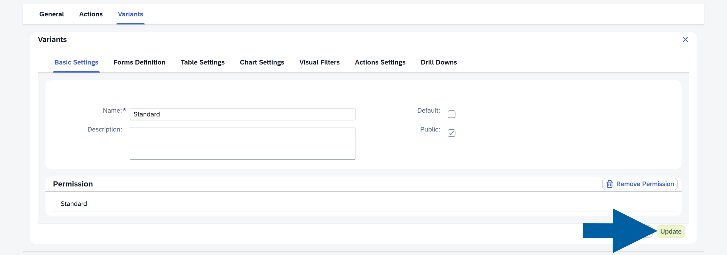 screen showing updating the permission added