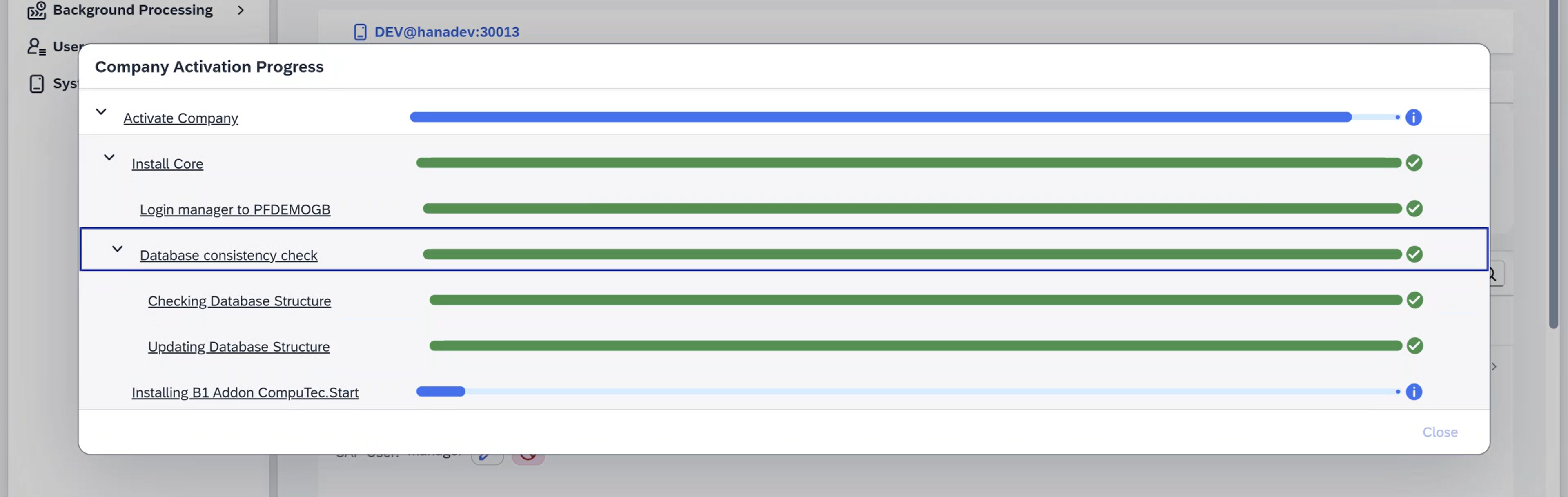 a screen showing activation progress