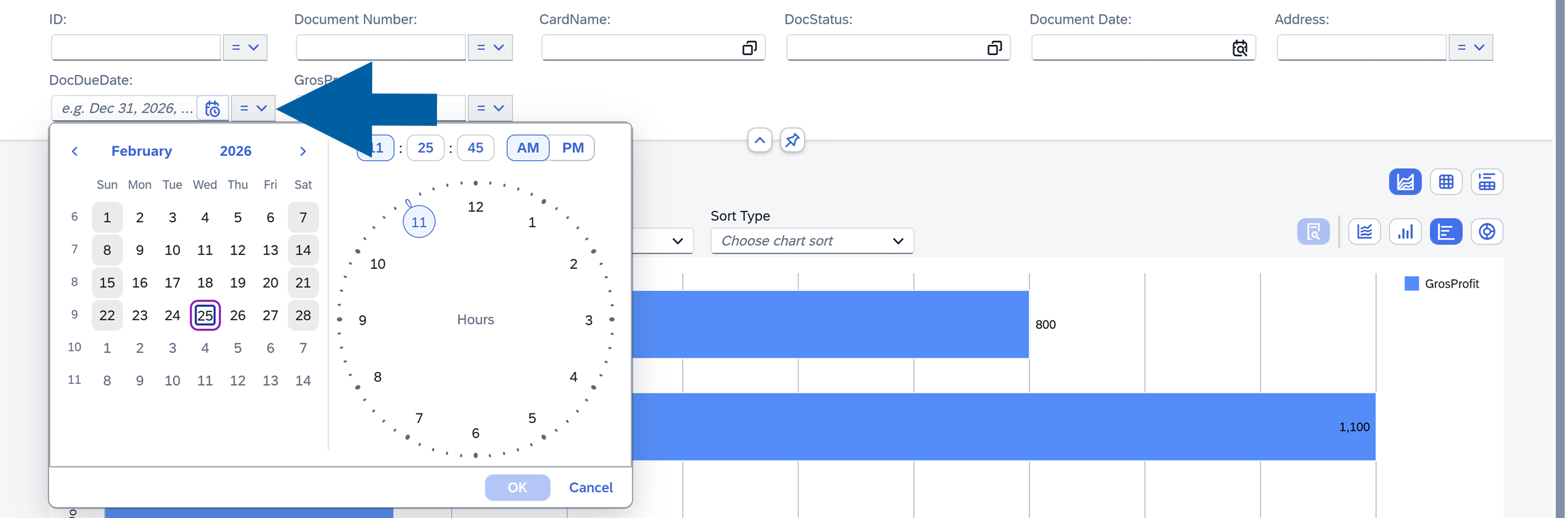 screen showng the Date Filter