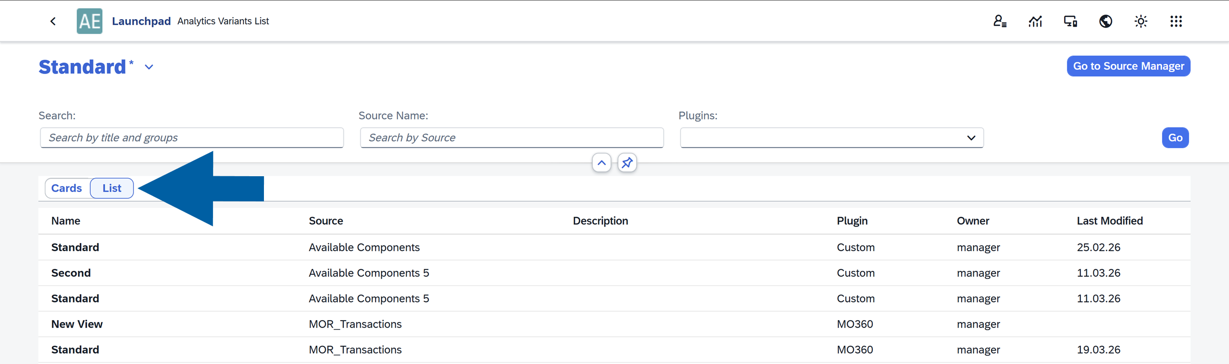 screen showng List View