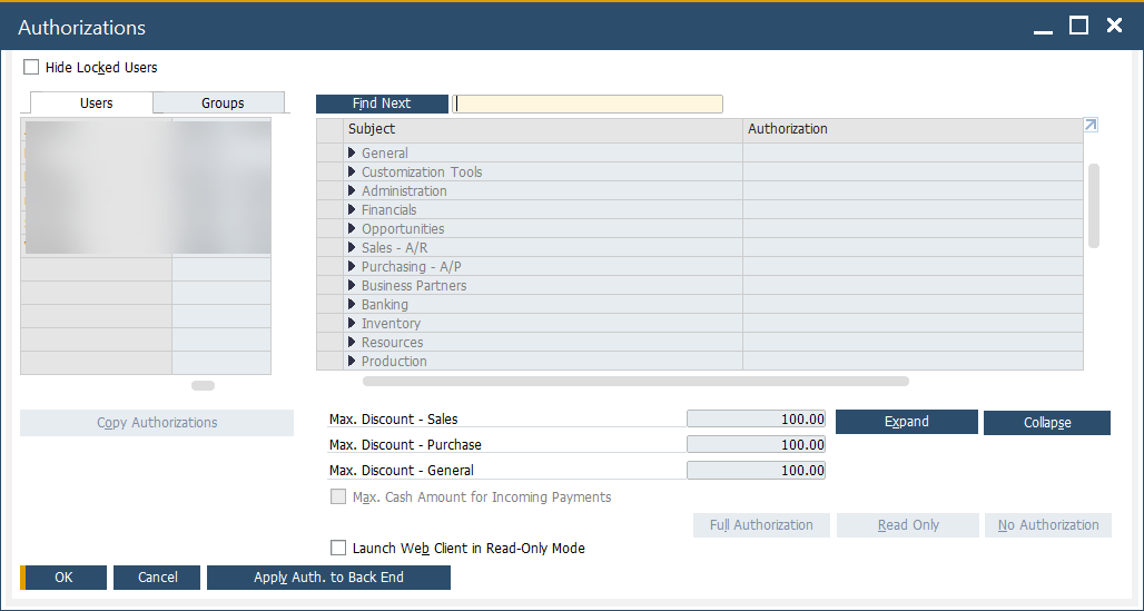 Authorizations Navigation