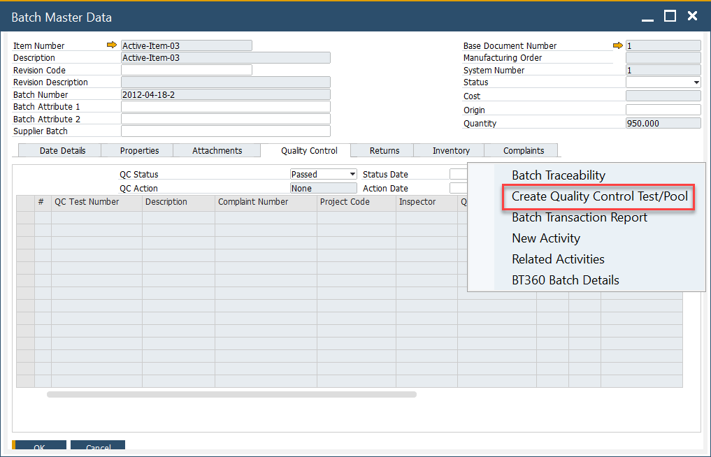 Create Quality Control Test
