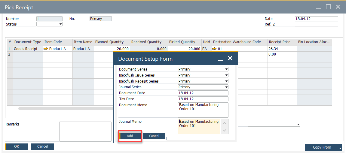 Document Setup Form