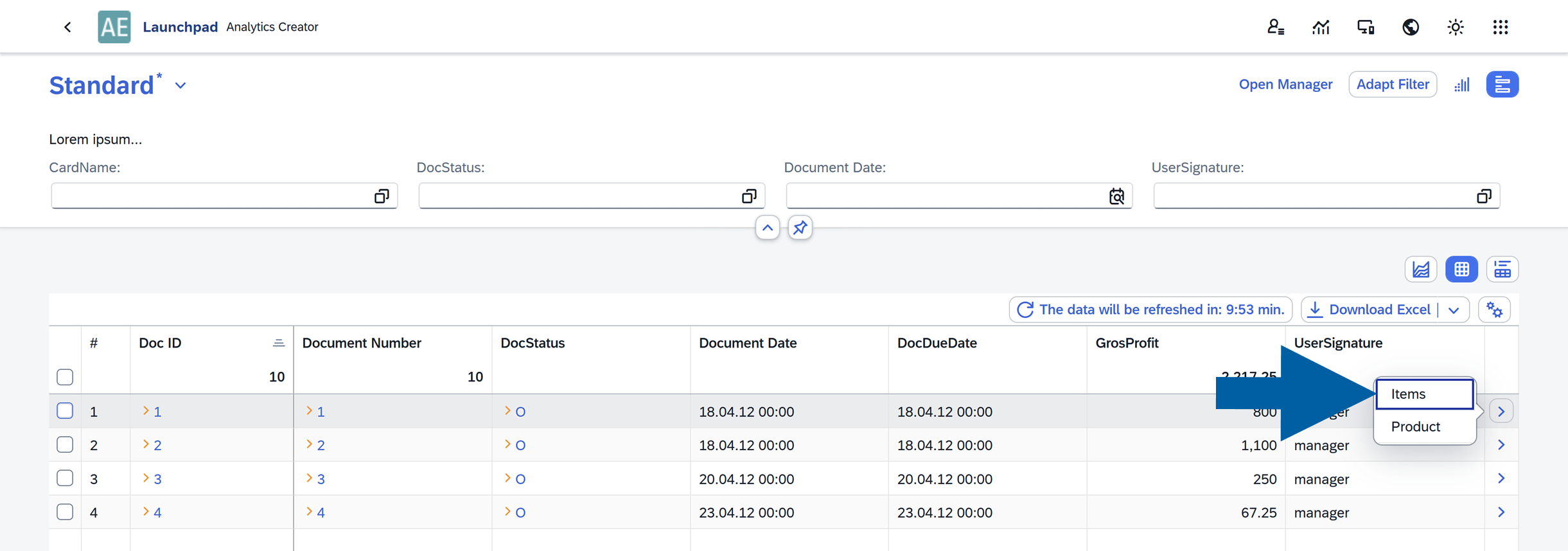 screen showing a form definitrion example