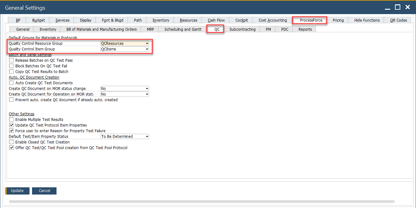 General Settings QC Groups