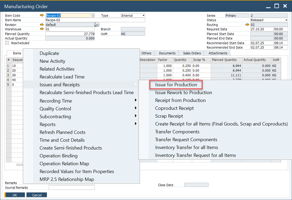 Issue for production