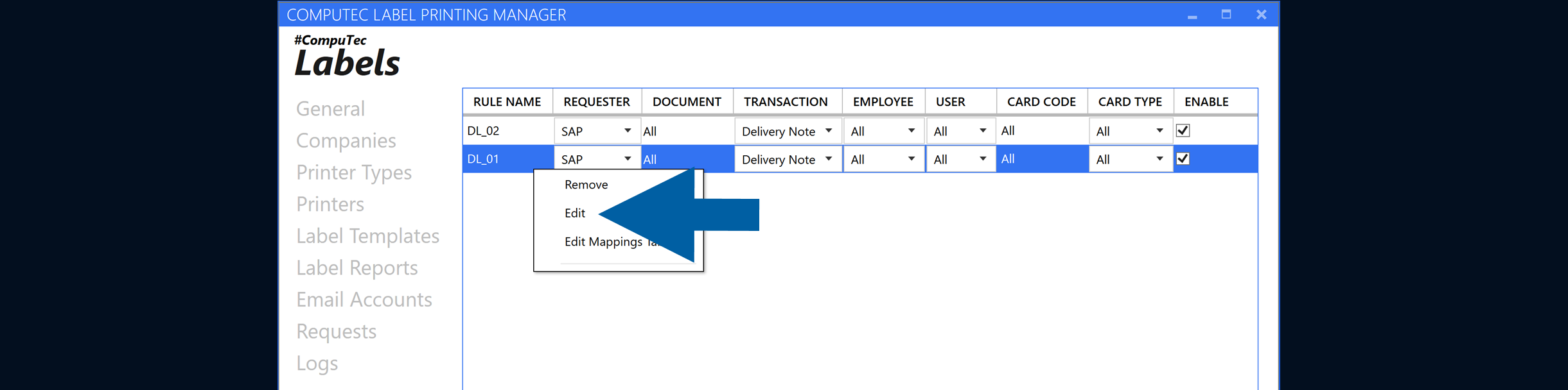 Report Rules window with an existing rule selected