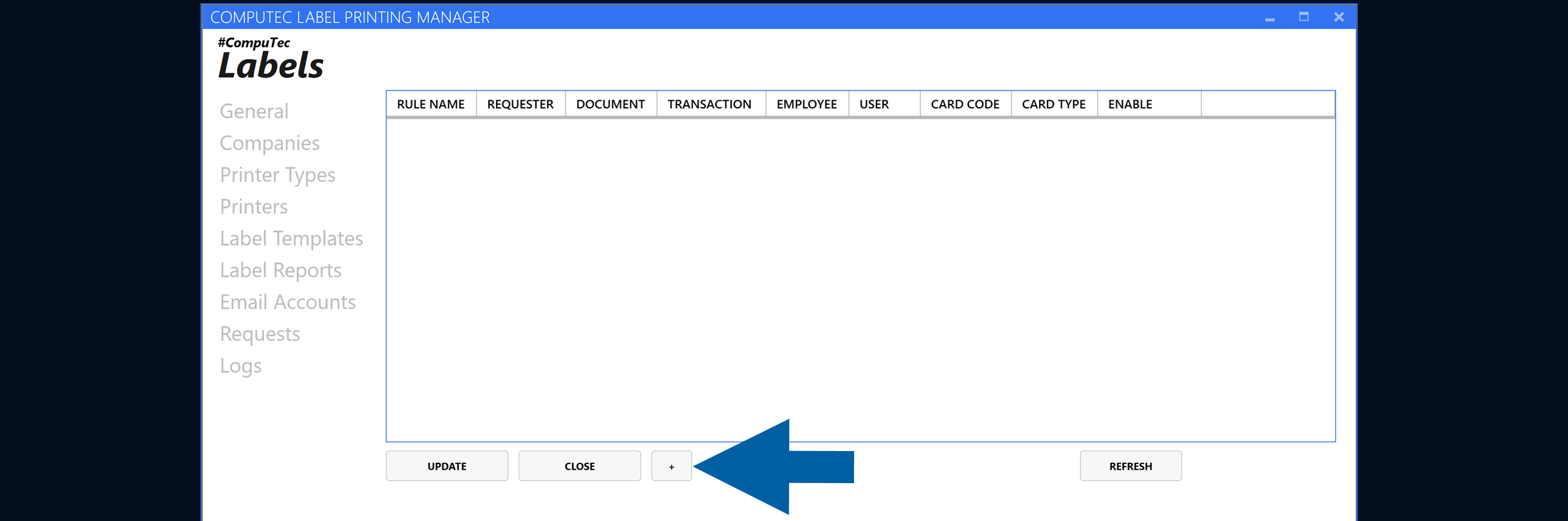Report Rules window with the Add rule plus icon highlighted