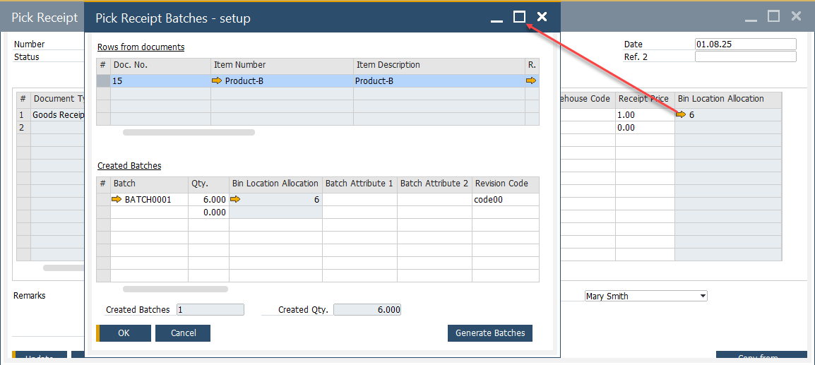 Picked Receipt Batches