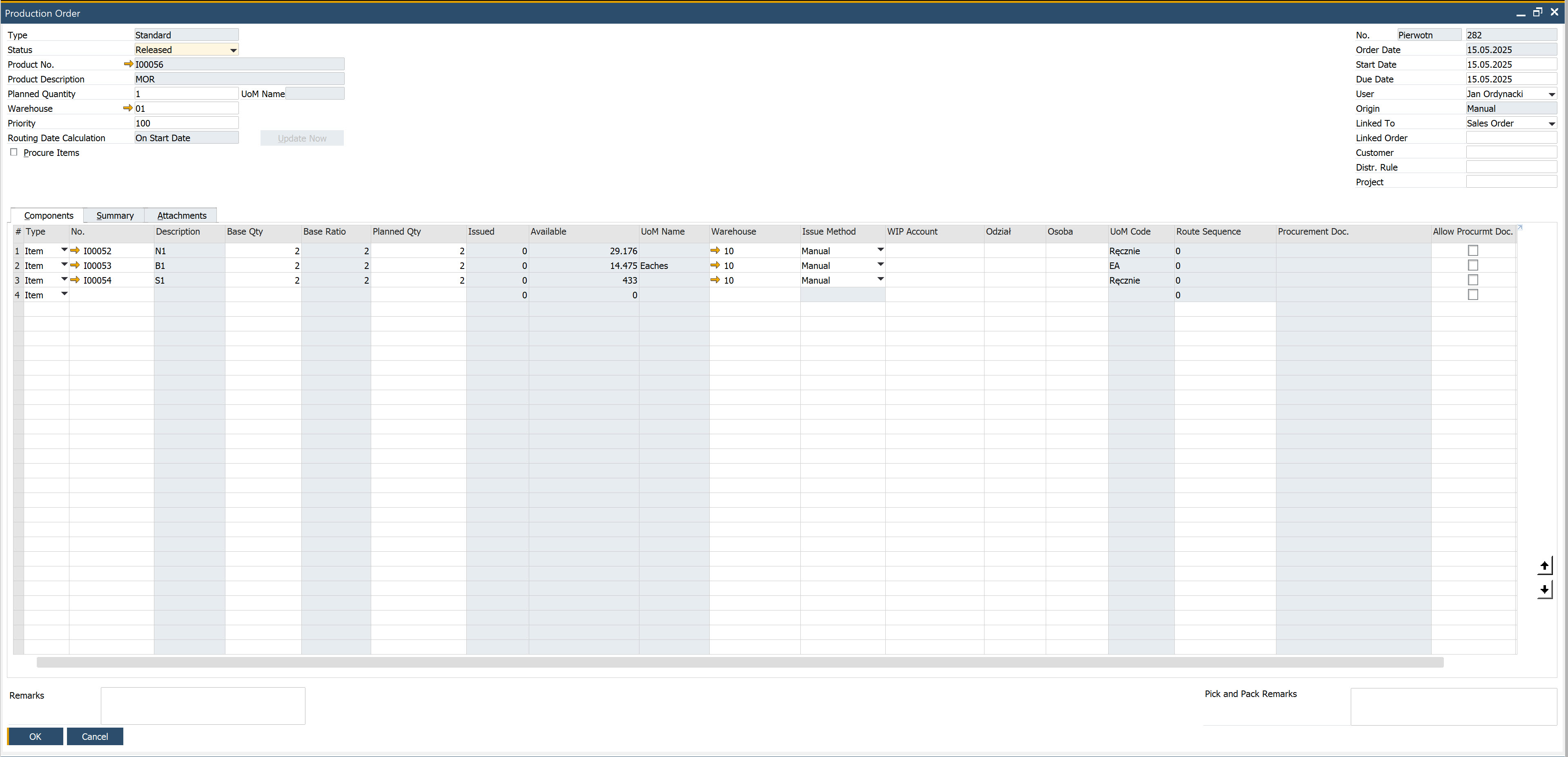 SAP Production Order