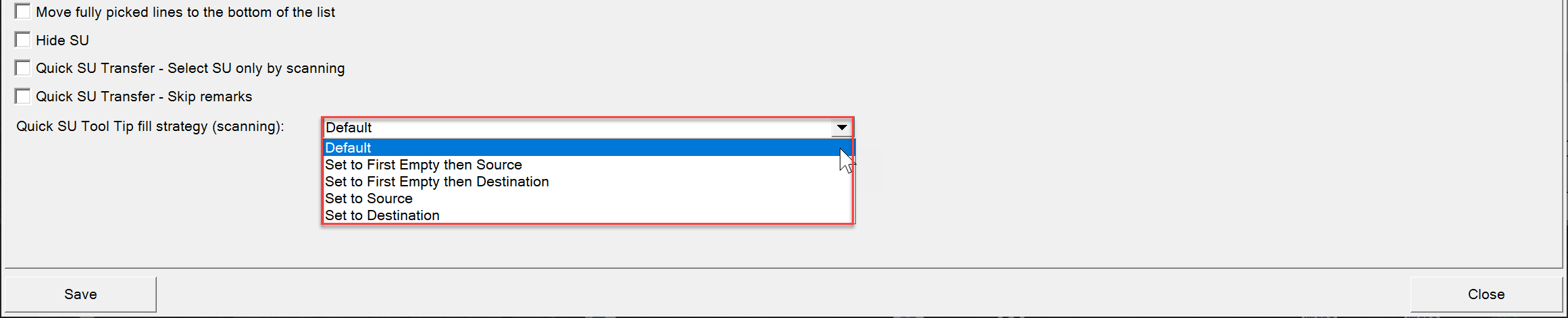 Quick SU Tool Tip Fill strategy (scanning) options