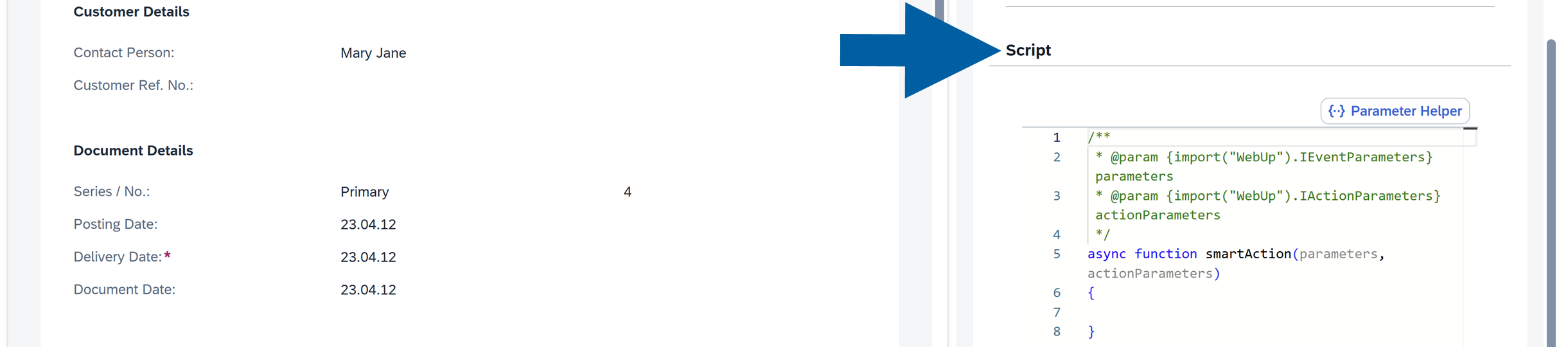 a screen showing navigation to smart actions tab in computec webup manager