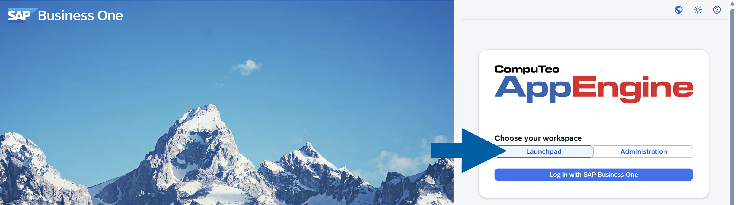 screen showing logging in to CompuTec AppEngine Launchpad