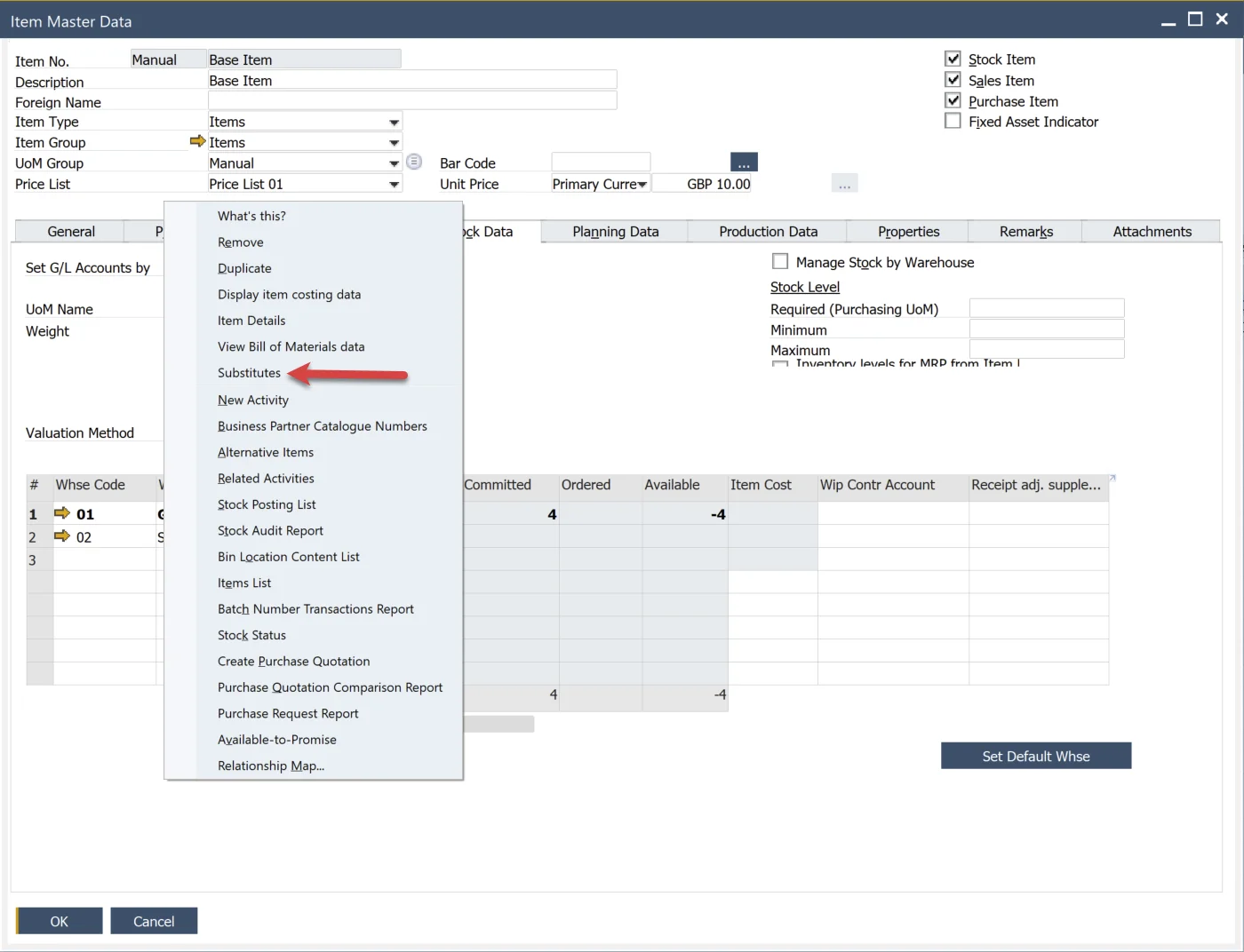 Item Master Data Substitutes