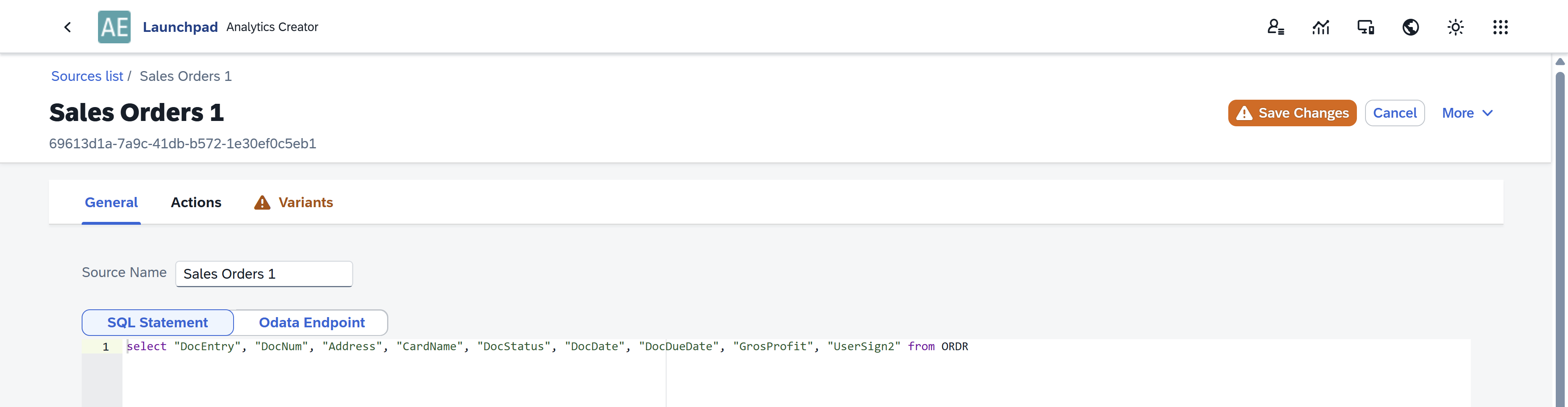 screen showing general tab